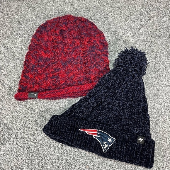 New England Patriots Winter Hats Lot of 2 Beanie Pom Pom - Picture 1 of 6